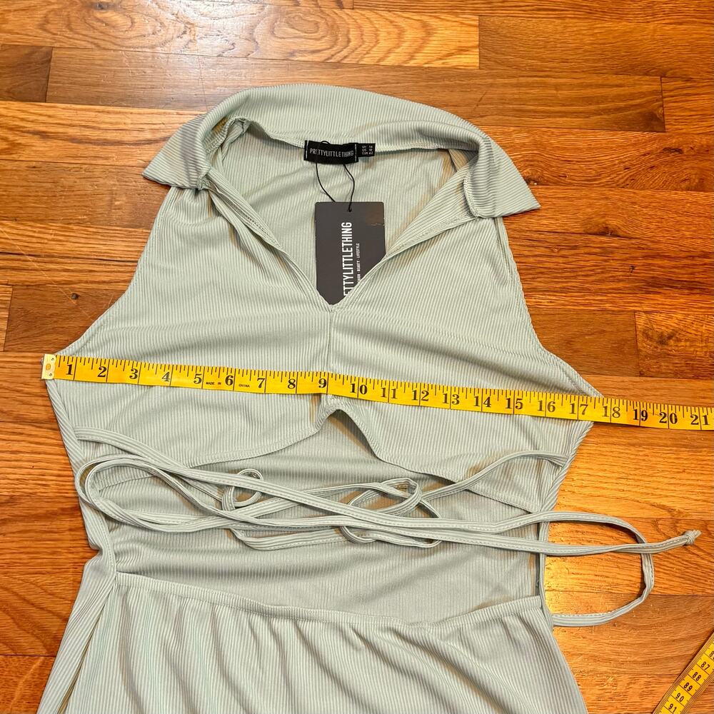 Pretty Little Thing Womens 10 Green Ribbed Sleeveless Cut out Bodycon Dress New - Picture 2 of 9